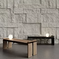 Wooden and Black Modern Stools With Round Lights On Top In Indoor Space