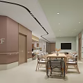 Elderly Care Facility Public Dining Area 2F Corridor With Wheelchair Handrails And Wooden Table