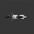 Modern Off Road Motorcycle With White Silver Body Black Seat And Muddy Tires