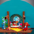 Cozy Kids Room Furniture With Blue Arched Wall Wooden Frame Sofa Chair And Toys