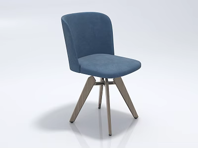 Blue Upholstered Leisure Chair With Padded Backrest Seat And Wooden Cross Legs 3d model