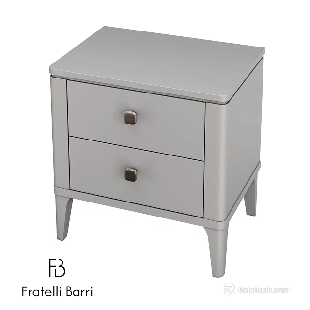 Gray Chest of Drawers with Two Drawers Round Metal Handles and Slim Legs 3d model 