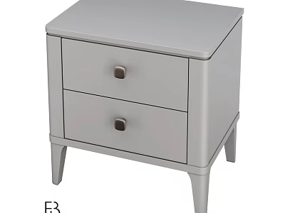Gray Chest of Drawers with Two Drawers Round Metal Handles and Slim Legs 3d model