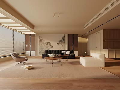 Modern Living Room Interior Design With Sofa Coffee Table Area Rug And Decorative Painting 3d model