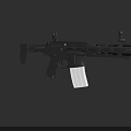 Black Tactical Rifle With White Magazine And Perforated Barrel Design Features
