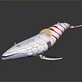 White Whale With Red Stripes And Intricate Design Details On Reflective Surface