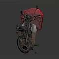 Red Motorcycle With Large Red Box Mounted On Back Seat 3d model