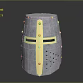 Medieval Knight Weapon Helmet with Silver Gold Accents Rivets and Cross Visor