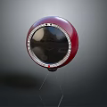 Stylish Red Circular Display Device With Circular Screen And Stand On Dark Background