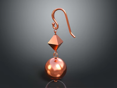 Copper Colored Earrings Featuring Diamond Shaped And Spherical Pendants Design 3d model