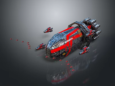 Futuristic Large Spacecraft With Small Ships In Interstellar Fleet Exploration 3d model