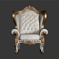 Classical Style Chair With Gold Accents White Upholstery And Carved Details