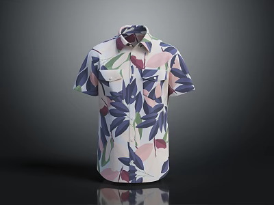 Casual Summer Short Sleeve Shirt Design With Colorful Floral Leaf Pattern 3d model