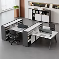 Modern Office Desk And Chair Set With Workstations Storage Shelves And Computer Monitor