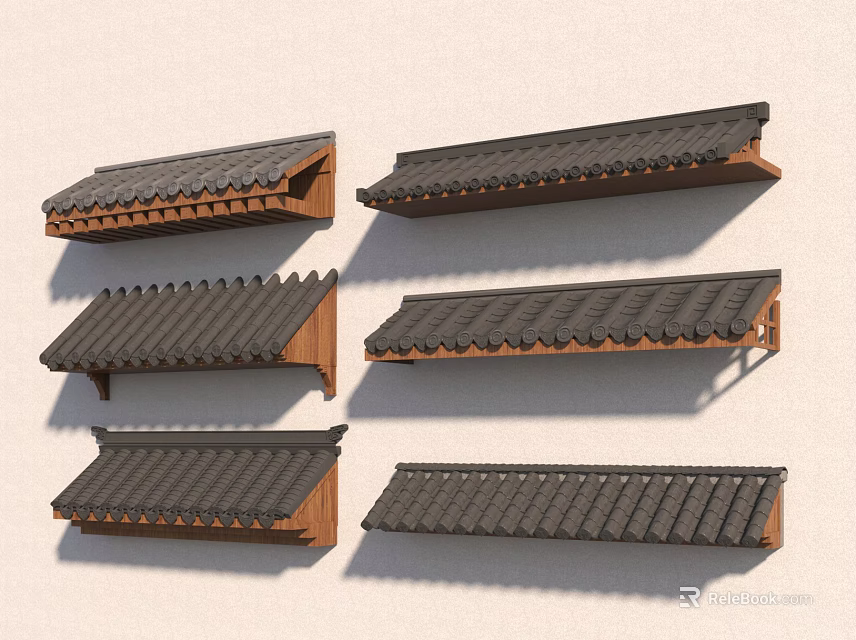 Traditional Chinese Eaves With Various Styles Wooden Structures And Black Tiles 3d model 