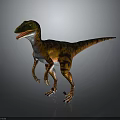 Colorful Striped Velociraptor Dinosaur 3D Model In Green Orange Brown Standing Pose