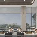 Modern Sales Office Interior With Reception Area Fireplace Bookshelf And Marble Floor