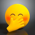Cute Yellow Emoji Decorative Ornament Set with Smiling Eyes Blushing Cheeks and Hand Covering Face