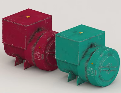 Industrial Hardware Tools Red and Green Electric Motors with Metal Casing and Durable Design 3d model