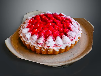 Fresh Strawberry Tart With Golden Crust Topped With Powdered Sugar On Rustic Plate 3d model