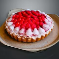 Fresh Strawberry Tart With Golden Crust Topped With Powdered Sugar On Rustic Plate