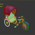 Colorful Commercial Rickshaw Featuring Blue Decorated Canopy Red Green Body Seat And Pedals