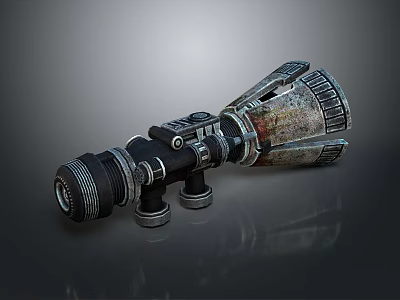 Metal Telescope with Ring Structures and Worn Rusty Surface on Smooth Dark Background 3d model