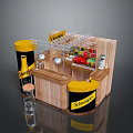Vimto Drink Stall Featuring Wooden Counter Yellow Containers Beverages And High Stool