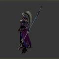 Fantasy Female Elf Character In Ornate Purple Blue Armor With Spear And Staff