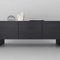 Modern Dark Wood Grain Decorative Cabinet With Sculpture Books And Cabinet Doors