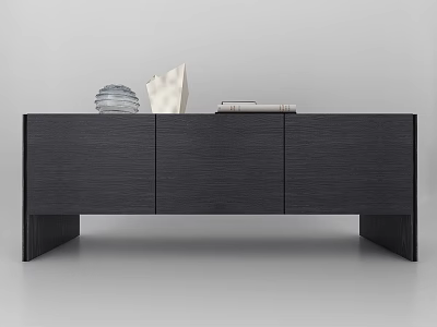 Modern Dark Wood Grain Decorative Cabinet With Sculpture Books And Cabinet Doors 3d model