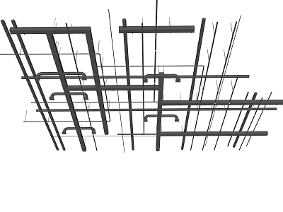 Modern Ceiling Design Featuring Structural Metal Grid Framework And Lines 3d model