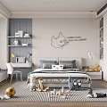Bright Kids Room Interior With Bed Stuffed Toys And Striped Rug On Wooden Floor