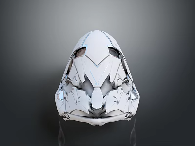 White Modern Helmet With Geometric Patterns And Structured Sleek Surface Design 3d model