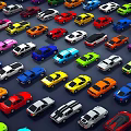 Colorful Small Cars In Various Colors Neatly Arranged On Dark Background