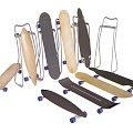 Various Colored Skateboards With Metal Stands For Outdoor Sports Equipment