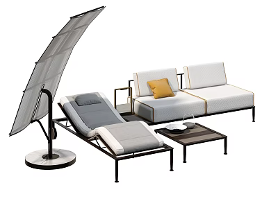 Outdoor Sofa Set With Chaise Lounge Coffee Table And Umbrella 3d model Outdoor Sofa Set With Chaise Lounge Coffee Table And Umbrella 3d model