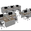Modern Office Workspace With Multiple Partitioned Desks Computer Monitors Potted Plants And Ergonomic Chairs