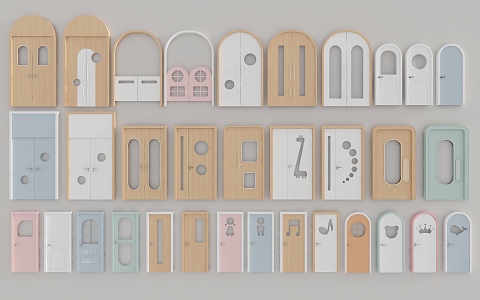 Nordic style door combination door kindergarten double door swing door children's bedroom door school door double door swing door bedroom door mother door combination 3d model