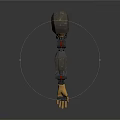 Cyborg Character 3D Model Mechanical Arm With Yellow Hand And Metal Parts