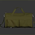 Olive Green Canvas Duffel Bag With Two Front Pockets Handle And Shoulder Strap 3d model
