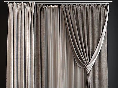 Neutral Tones Curtains Featuring Sheer And Heavy Fabric With Tied Design For Home Decor 3d model