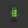 Glowing Green Lantern Scene Component With Grid Panels And Decorative Platform