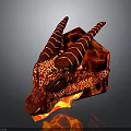 Red Dragon Head with Fiery Lava and Glowing Horns in Dark Background
