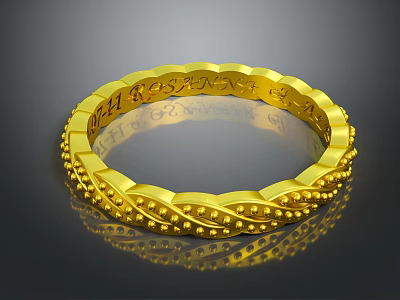 Gold Braided Beaded Ring With Engraved Inner Band And Shiny Texture 3d model