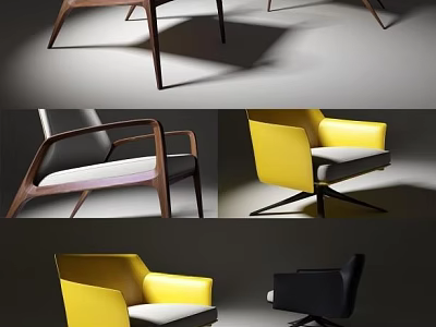 Modern Leisure Chairs With Wooden Frames Yellow Black And Light Gray Upholstered Seats 3d model