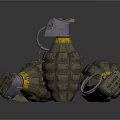 Gray Green Military Grenades With Yellow Stripes Metal Rings And Fuses