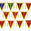 Colorful Triangular Honor Banners with Chinese Text and Golden Tassels
