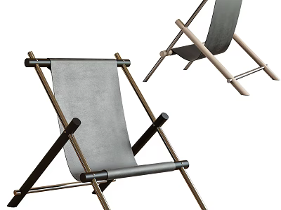 Modern Folding Lounge Chair With Wooden Frame And Gray Fabric Seat 3d model