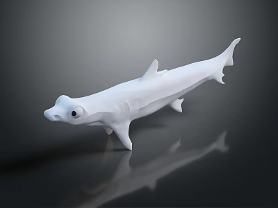 Detailed White Shark Model Placed on Dark Background Showing Reflection 3d model